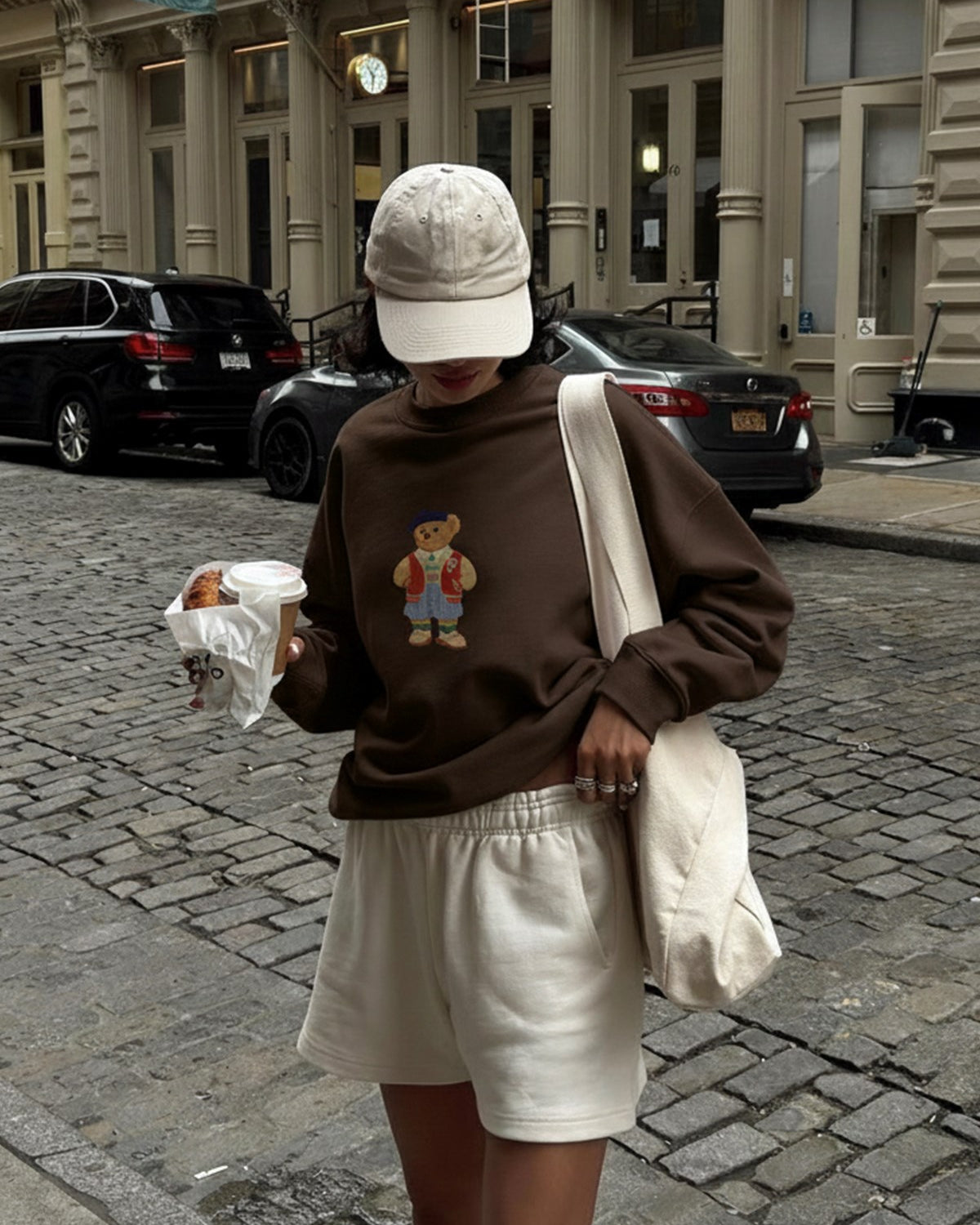 Kadın Oversize Sweatshirt Campus Bear Baskılı Kahverengi – Bisiklet Yaka, 3 İplik Şardonlu Polar