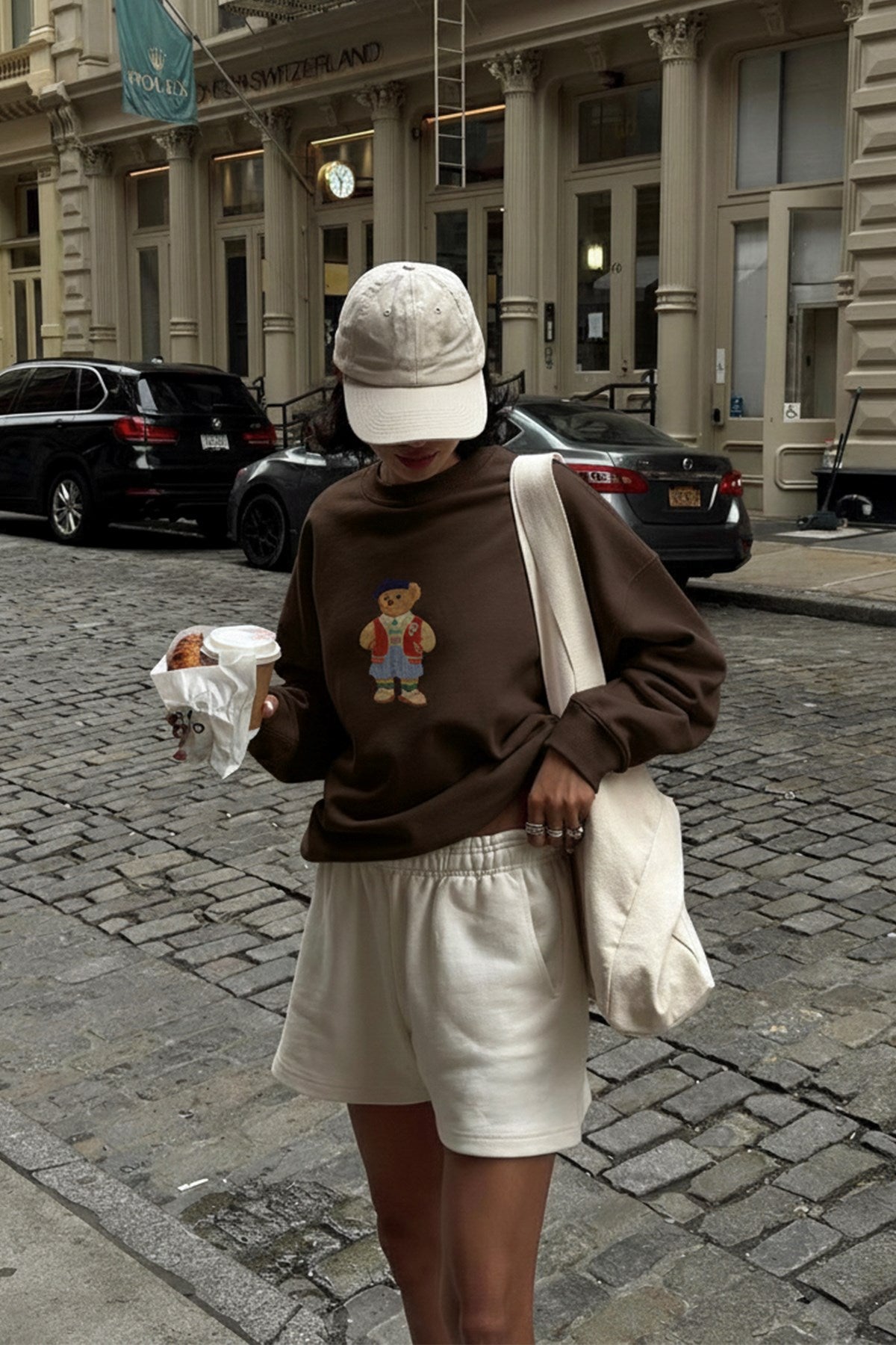Kadın Oversize Sweatshirt Campus Bear Baskılı Kahverengi – Bisiklet Yaka, 3 İplik Şardonlu Polar
