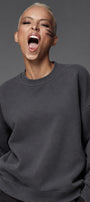 Kadın Oversize Sweatshirt Paris 3D Baskılı Füme – Bisiklet Yaka, Kol ve Sırt Baskılı, 3 İplik 
