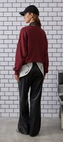 Kadın Oversize Sweatshirt City Club Bear Baskılı Bordo – Bisiklet Yaka, 3 İplik Şardonlu Polar