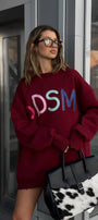 Kadın Oversize Sweatshirt Elbise Color Pop Baskılı Bordo – Bisiklet Yaka, 3 İplik Şardonlu Polar