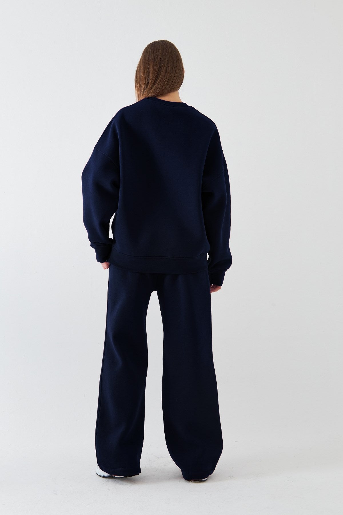 Unisex Oversize Eşofman Takımı Basic Lacivert – Bisiklet Yaka, Boru Paça, 3 İplik Şardonlu Polar