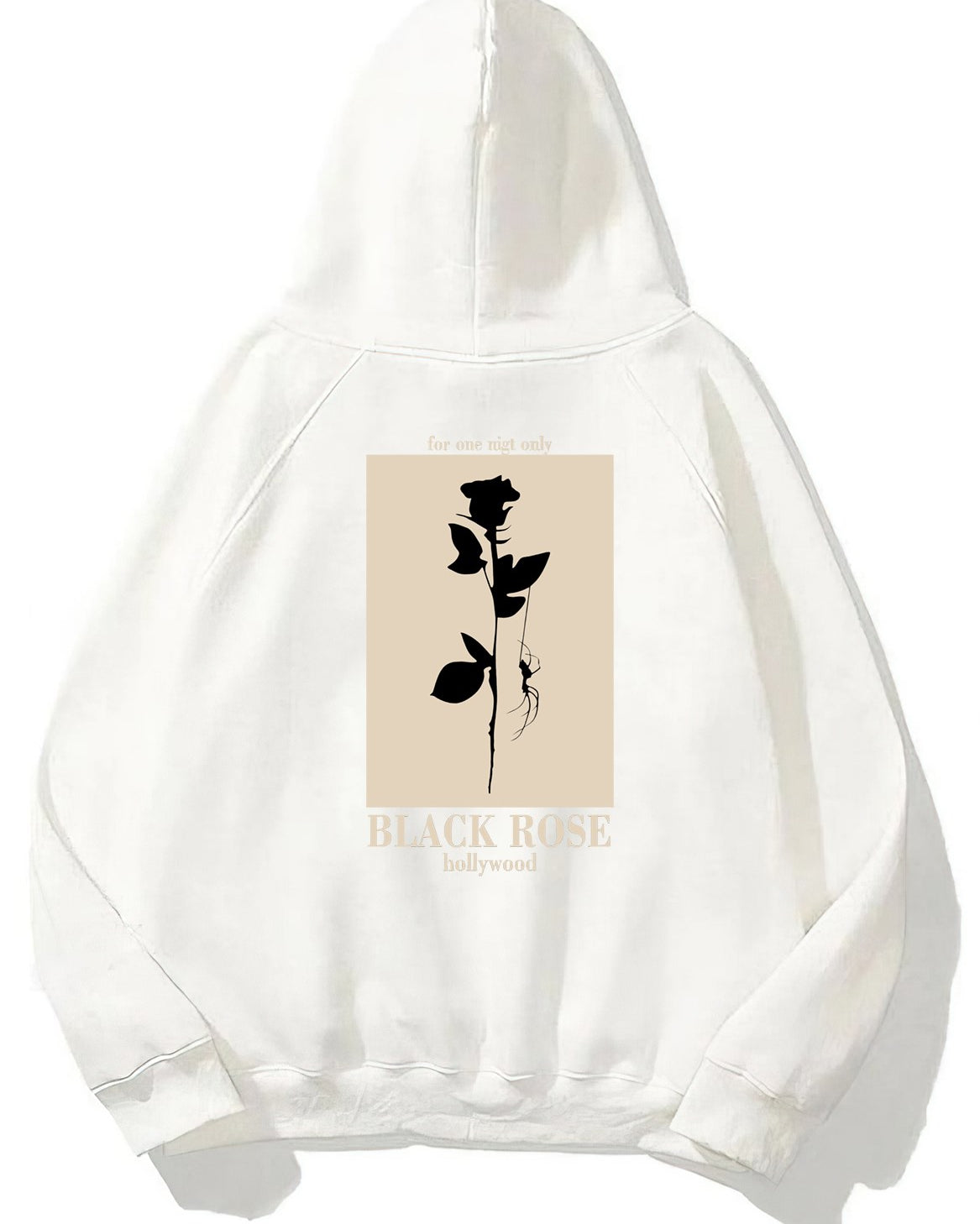 Kapüşonlu İçi Polar Black Rose Baskılı Beyaz Unisex Hoodie Sweatshirt