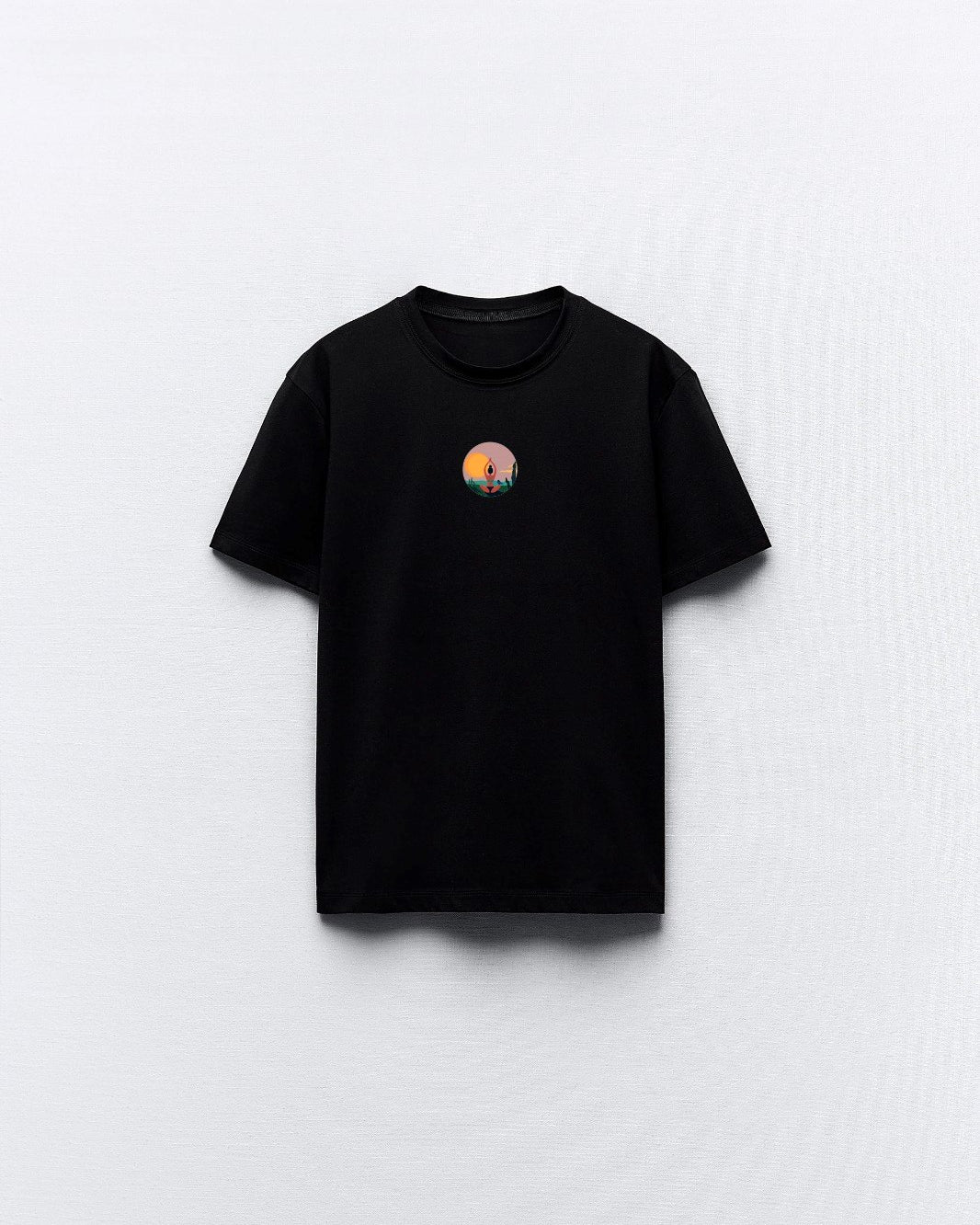 Yoga Art Manzara Tasarım Baskılı Siyah Kadın T-shirt