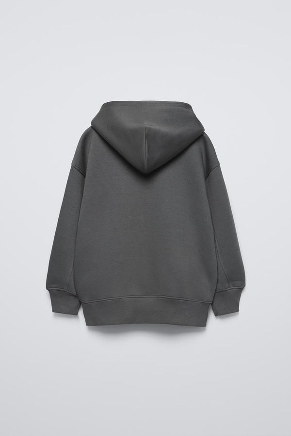 Füme Çocuk Kapüşonlu Future Goals Etiket Baskılı Kanguru Cepli Oversize Sweatshirt