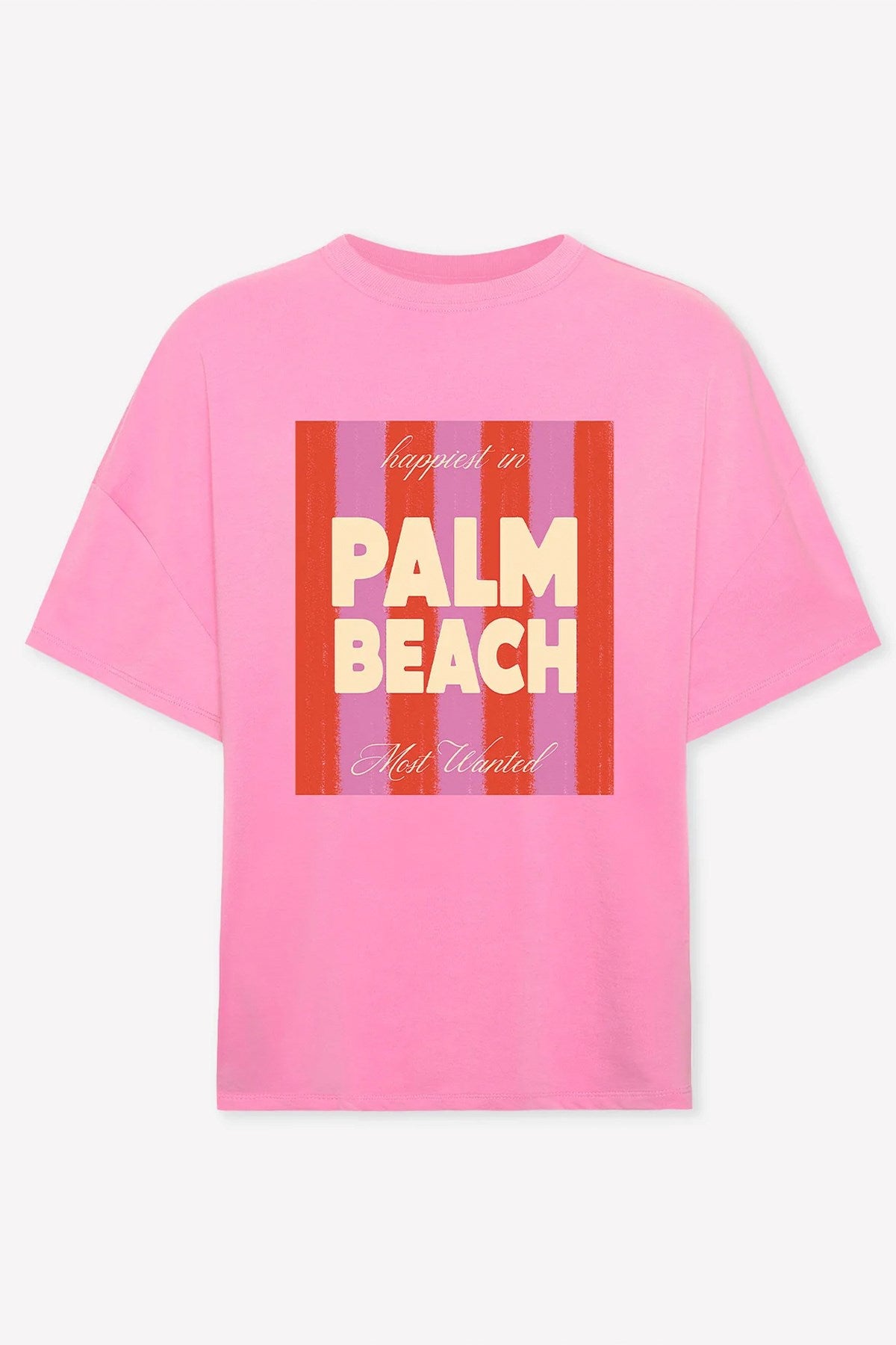 Kadın Oversize Tişört Blush Coast Baskılı Pembe – Bisiklet Yaka, %100 Pamuk Compact Süprem 24/1