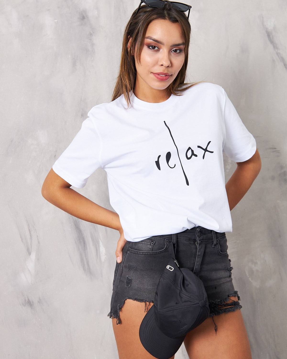 Relax Yazılı Oversize Beyaz Kadın T-Shirt