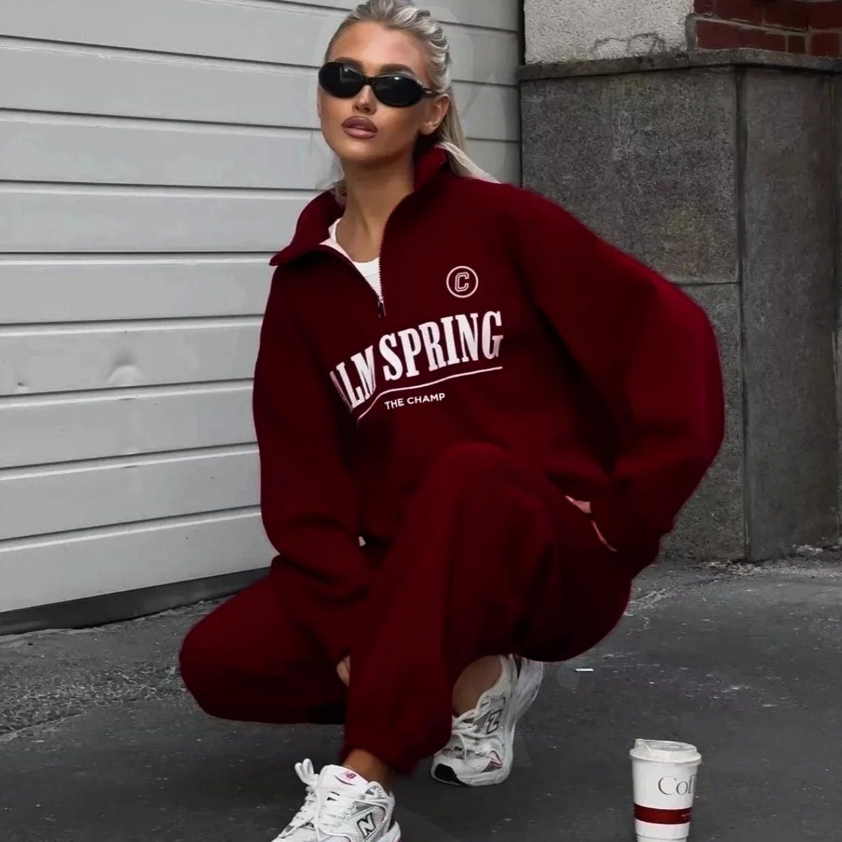 Kadın Bordo Yarım Fermuarlı Sweatshirt – Palm Spring Baskılı Oversize Spor Şehir Stili  Alternatifler: