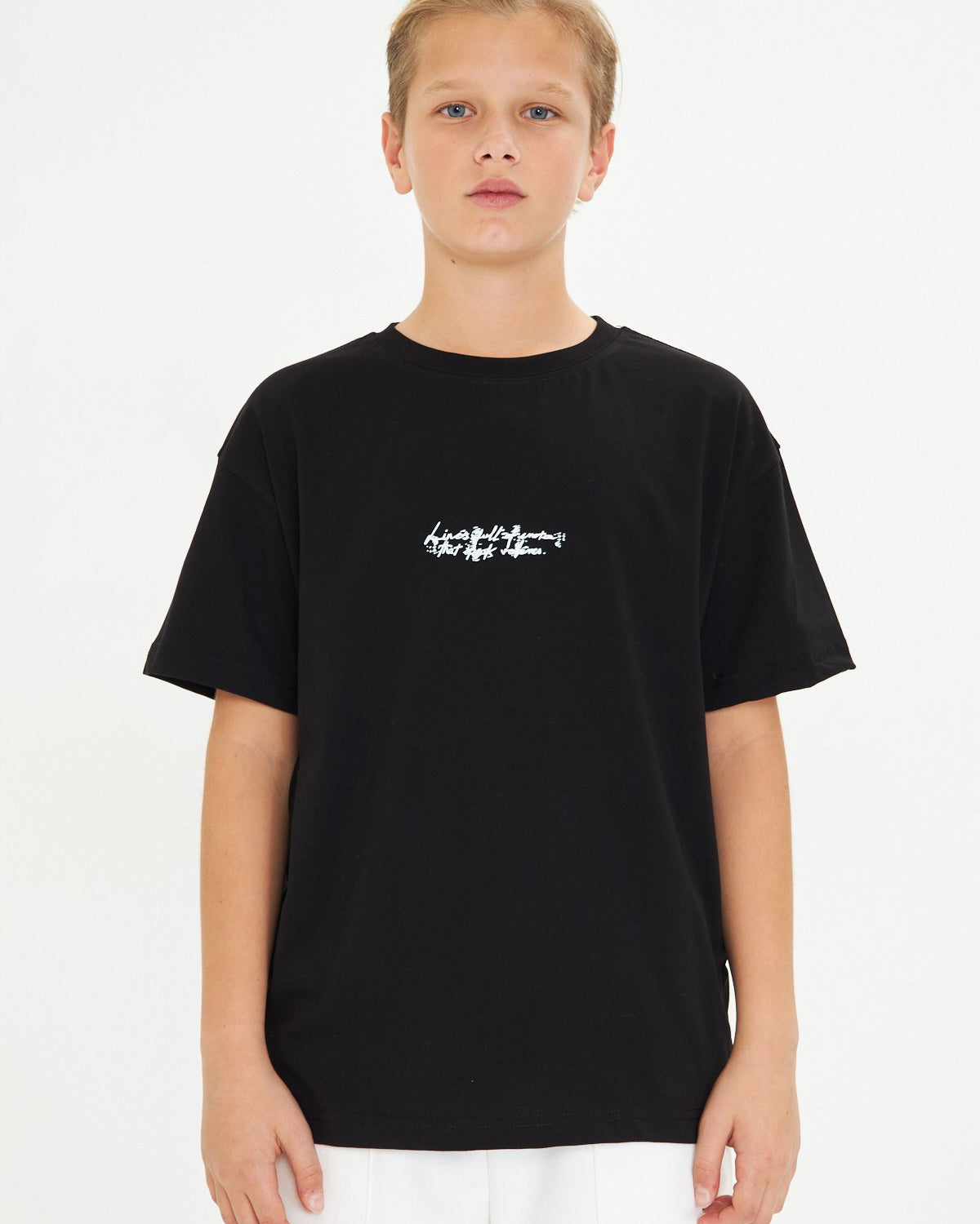 Arka Baskılı Minimalist Yüz Desenli %100 Pamuk Beyaz Oversize Unisex Çocuk Tişört
