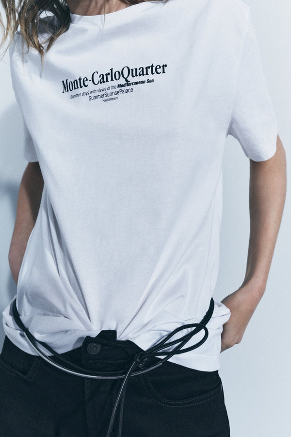 Monte Carlo Yazılı Beyaz Kadın T-Shirt