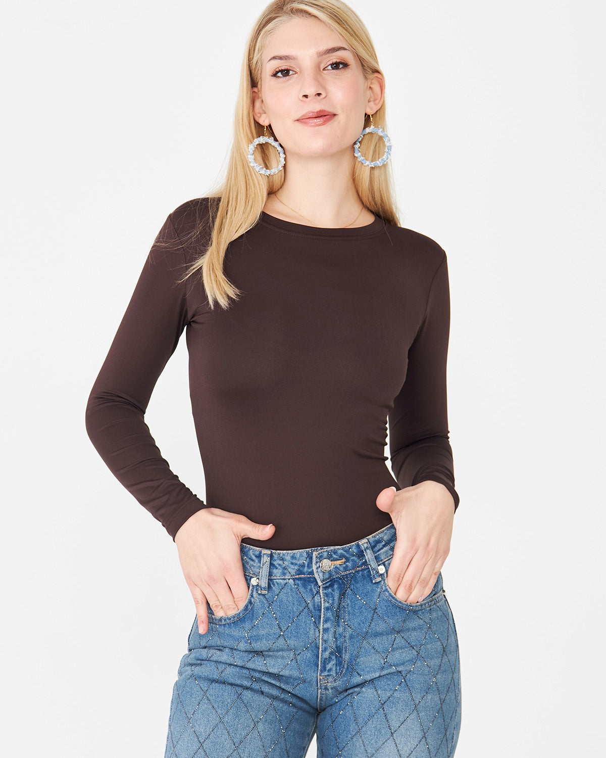 Kadın Ultra Soft Yuvarlak Yaka Bluz Kahverengi 