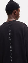 Erkek Oversize Sweatshirt Perspectiv Baskılı Siyah – Bisiklet Yaka, 3 İplik Şardonlu Polar