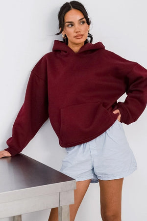 Kapüşonlu Içi Polar Bordo Unisex Oversize Hoodie Sweatshirt