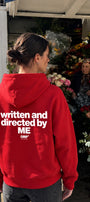 Kadın Oversize Hoodie Written & Directed Baskılı Kırmızı – Kapüşonlu, Sırt Baskılı, 3 İplik 