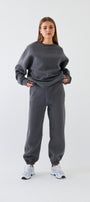 Unisex Oversize Sweatshirt Basic Füme Melanj – Bisiklet Yaka, 3 İplik Şardonlu Polar