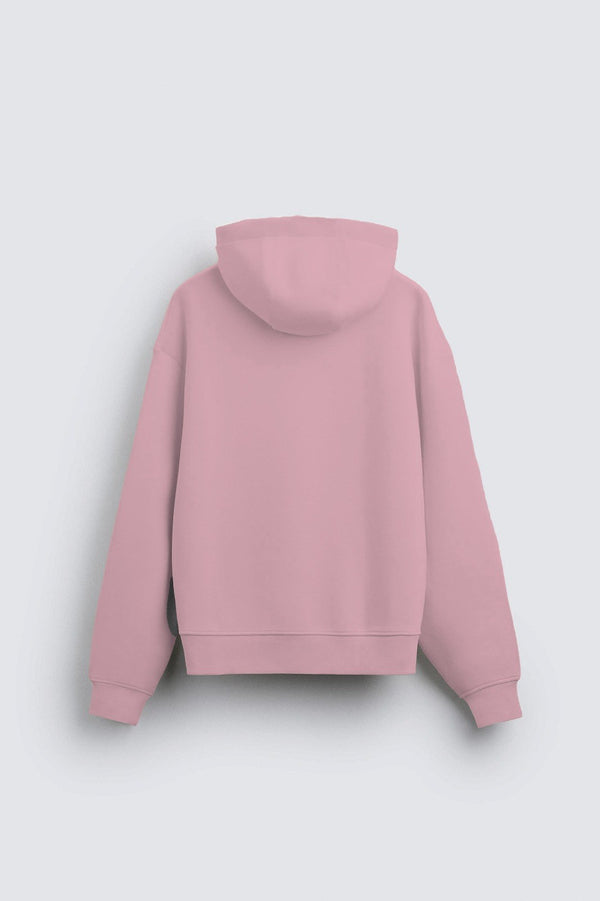 Kapüşonlu İçi Polar Moon Baskılı Pembe Unisex Hoodie Sweatshirt