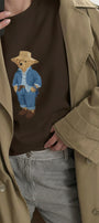 Kadın Oversize Sweatshirt Ranch Bear Baskılı Kahverengi – Bisiklet Yaka, 3 İplik Şardonlu Polar