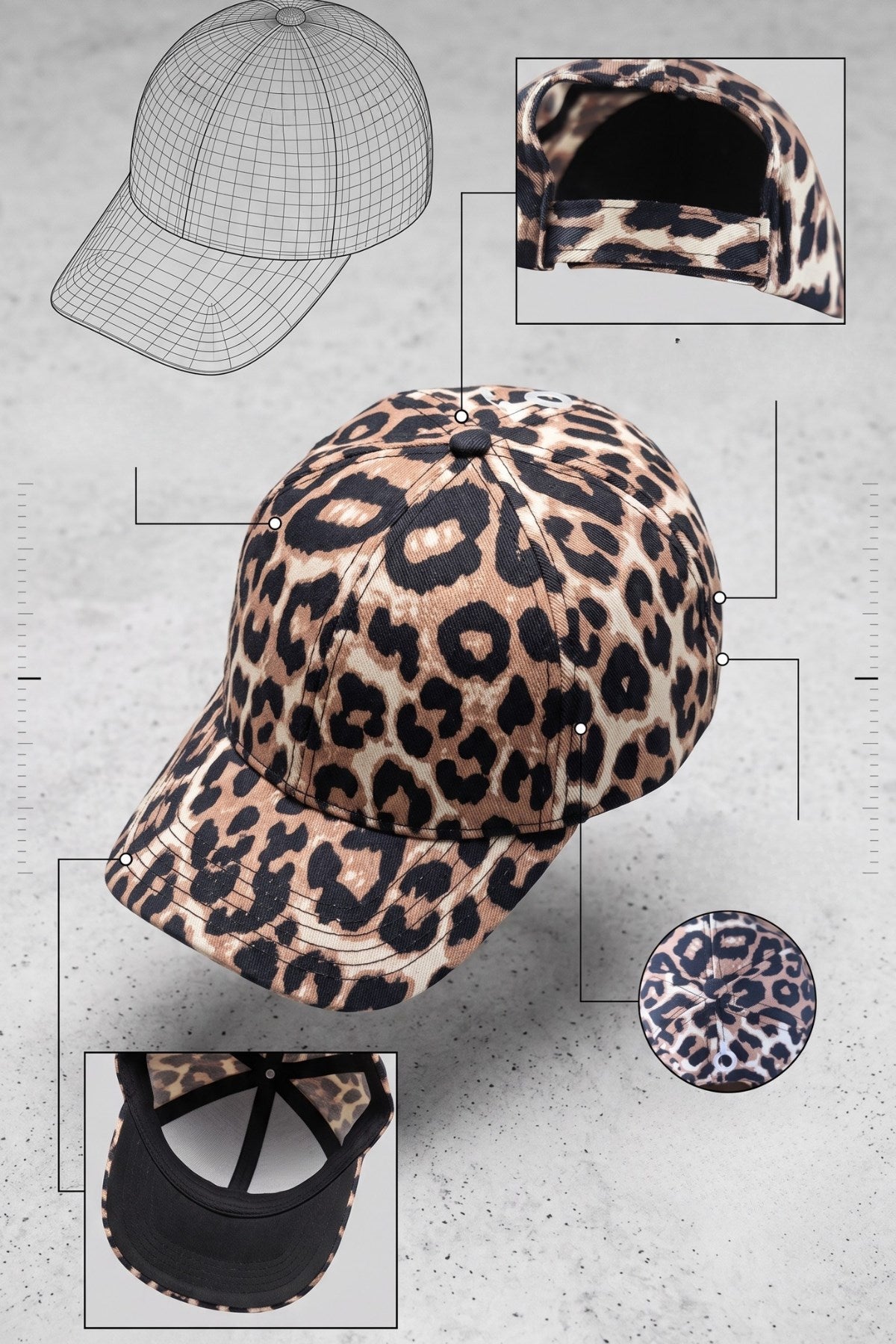 Kadın Leopar Desenli Beyzbol Şapkası Noir Leopard– Ayarlanabilir Siperli Günlük Cap