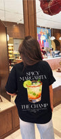 Unisex Oversize Tişört Spicy Margarita Baskılı Siyah – Bisiklet Yaka, Rahat Kalıp, %100 Pamuk