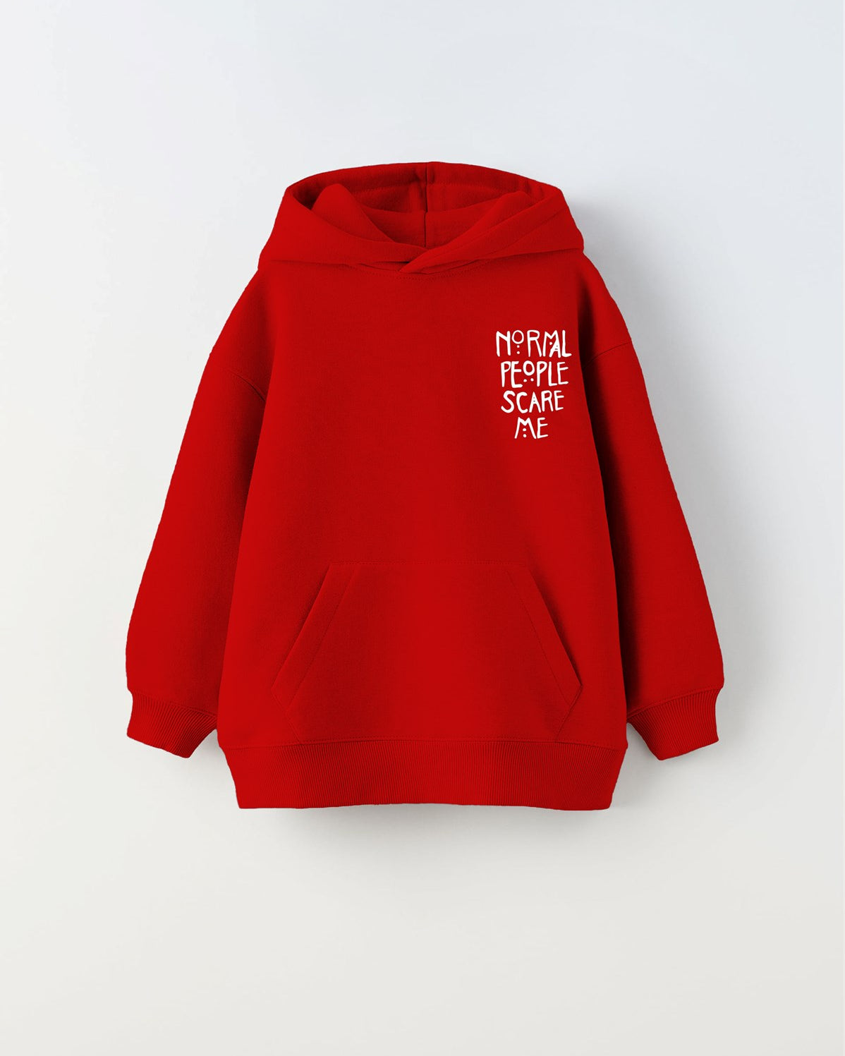Kapüşonlu İçi Polar Normal People Scare Me Baskılı Kırmızı Unisex Hoodie Çocuk Sweatshirt