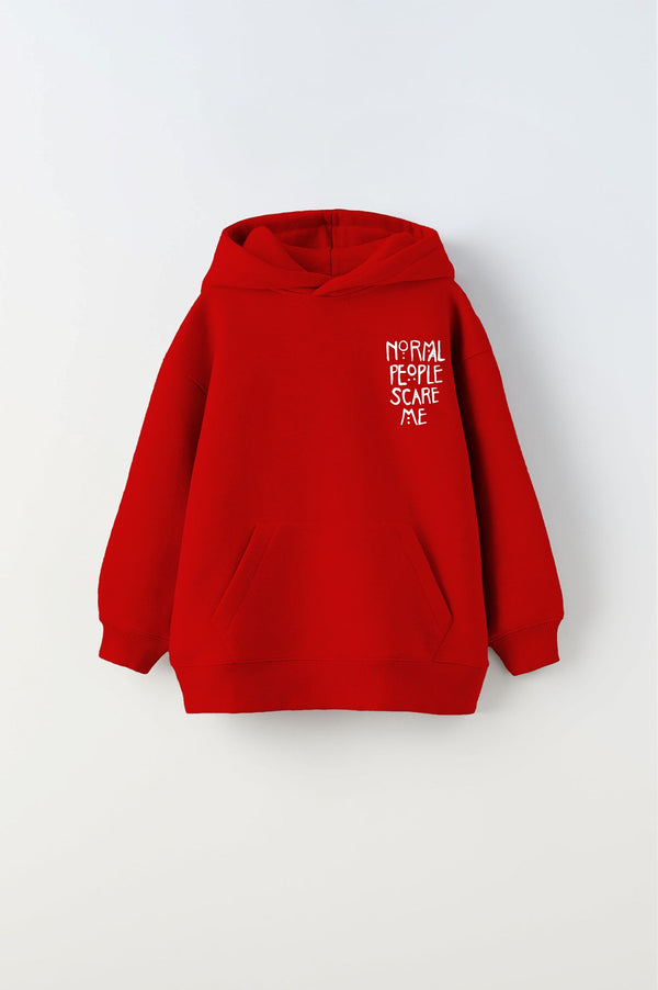 Kapüşonlu İçi Polar Normal People Scare Me Baskılı Kırmızı Unisex Hoodie Çocuk Sweatshirt