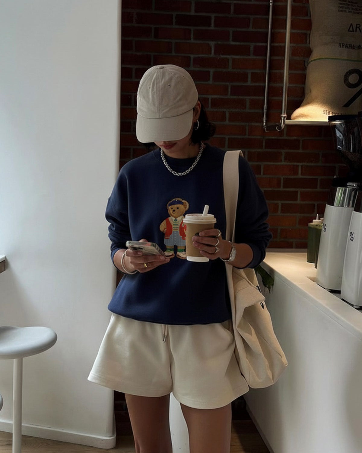 Kadın Oversize Sweatshirt Campus Bear Baskılı Lacivert – Bisiklet Yaka, 3 İplik Şardonlu Polar