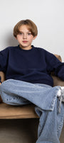 Erkek Çocuk Oversize Sweatshirt Basic Lacivert – Bisiklet yaka, 3 iplik şardonlu polar