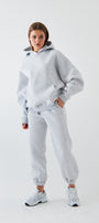Oversize Unisex Sweatshirt Hoodie Gri – Kapüşonlu, 3 İplik Şardonlu Polar, Kanguru Cepli, Basic