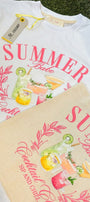 Summer Cocktail Club Baskılı Kadın Oversize Tişört + Bez Çanta Hediyeli Kombin – %100 Pamuk