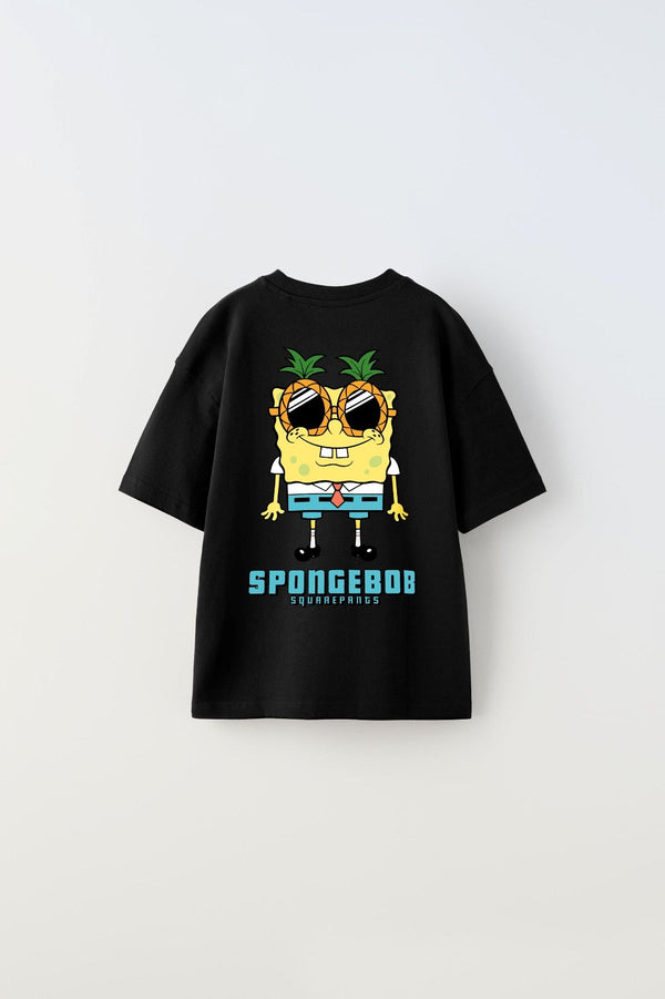 Spongebob Baskılı Siyah Çocuk T-shırt 