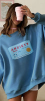 Kadın Oversize Sweatshirt Elbise Anxiety Bar Baskılı Marine – Bisiklet Yaka, 3 İplik Şardonlu Polar