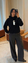 Kadın Oversize Sweatshirt Hoodie Emirati Bear Siyah – Kapüşonlu, 3 İplik Polar, Kanguru Cepli