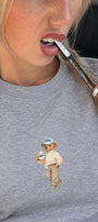 Kadın Relaxed Fit Sweatshirt Coffee Bear Baskılı Gri Melanj – Bisiklet Yaka, 3 İplik Şardonsuz