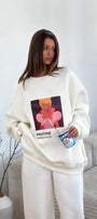 Kadın Oversize Sweat  – 3 İplik Şardonlu Polar, Bisiklet Yaka, Pantone – Prenses Baskılı