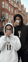 Erkek Oversize Sweatshirt Hoodie Qatari Bear Black Siyah – Kapüşonlu, 3 İplik Polar, Kanguru Cepli