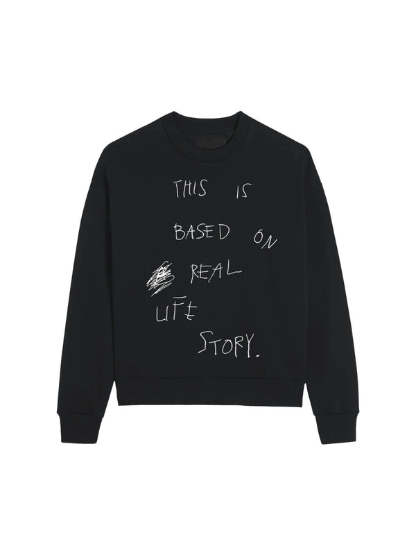 Bisiklet Yaka İçi Polar Life Story Yazı Baskılı Füme Oversize Sweatshirt