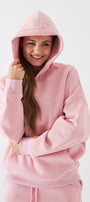Oversize Unisex Sweatshirt Hoodie Pembe – Kapüşonlu, 3 İplik Şardonlu Polar, Kanguru Cepli, Basic