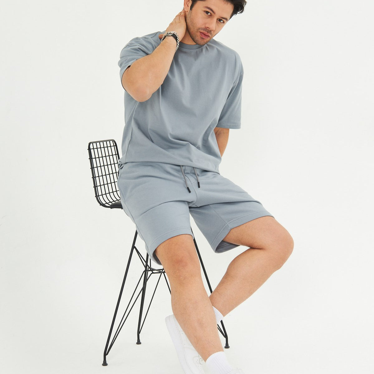 Erkek Pamuklu Basic Oversize  Bisiklet Yaka Kısa Kollu Tişört