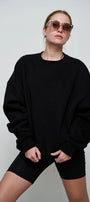 Bisiklet Yaka İçi Polar Siyah Unisex Oversize Sweatshirt