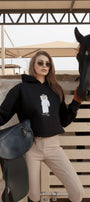 Kadın Oversize Sweatshirt Hoodie Qatari Bear White Siyah – Kapüşonlu, 3 İplik Polar, Kanguru Cepli