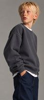 Erkek Çocuk Oversize Sweatshirt Basic Füme – Bisiklet yaka, 3 iplik şardonlu polar