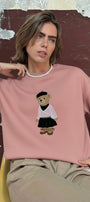 Kadın Oversize Sweatshirt Ballerina Bear Baskılı Pembe – Bisiklet Yaka, 3 İplik Şardonlu Polar