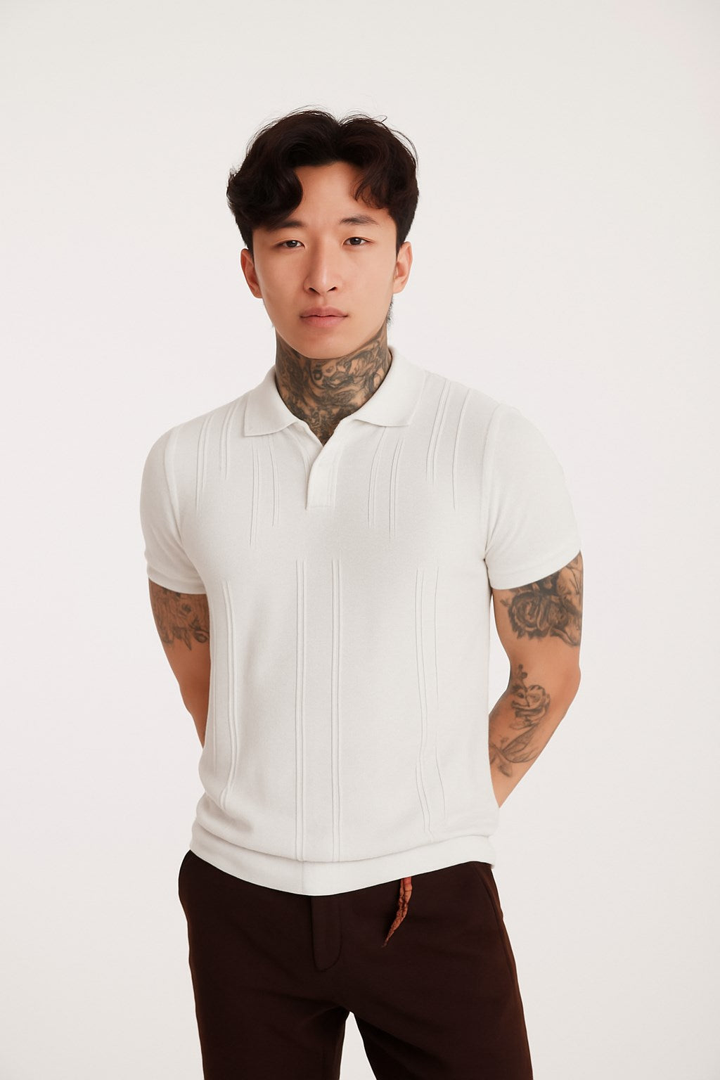 Erkek Beyaz Polo Yaka Triko Tişört – Kısa Kollu, Yazlık Modern Slim Fit Örgü Model
