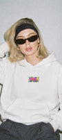 Kadın Oversize Hoodie 90’s Vibe Baskılı Beyaz - Kapüşonlu, Kanguru Cepli, 3 İplik Polar