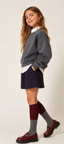 Kız Çocuk Oversize Sweatshirt Basic Füme – Bisiklet yaka, 3 iplik şardonlu polar