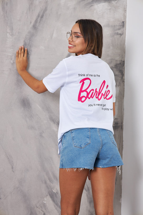 Barbie Tasarım Baskılı Beyaz Kadın T-Shirt