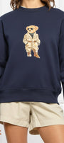 Kadın Oversize Sweatshirt Trench Bear Baskılı Lacivert – Bisiklet Yaka, 3 İplik Şardonlu