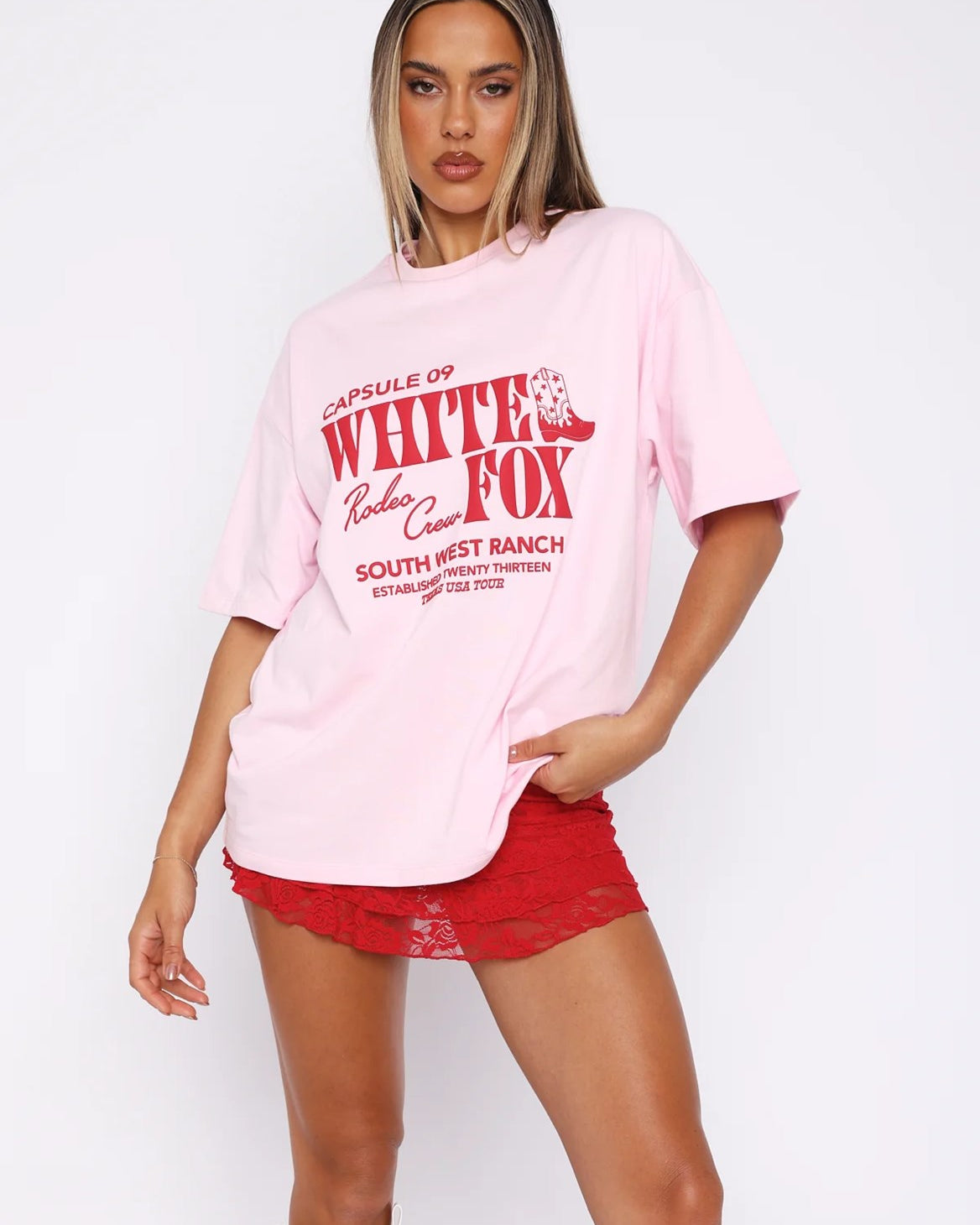 White Fox Kadın Capsule 09 Rodeo Crew Yazılı Bisiklet Yaka T-shirt