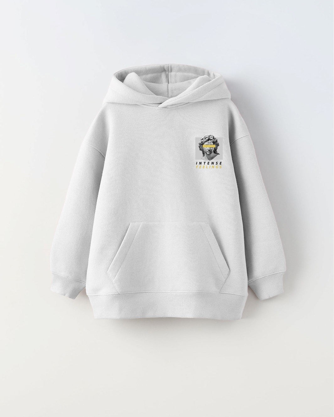 Kapüşonlu İçi Polar Intense Feelings Baskılı Beyaz Unisex Çocuk Hoodie Sweatshirt