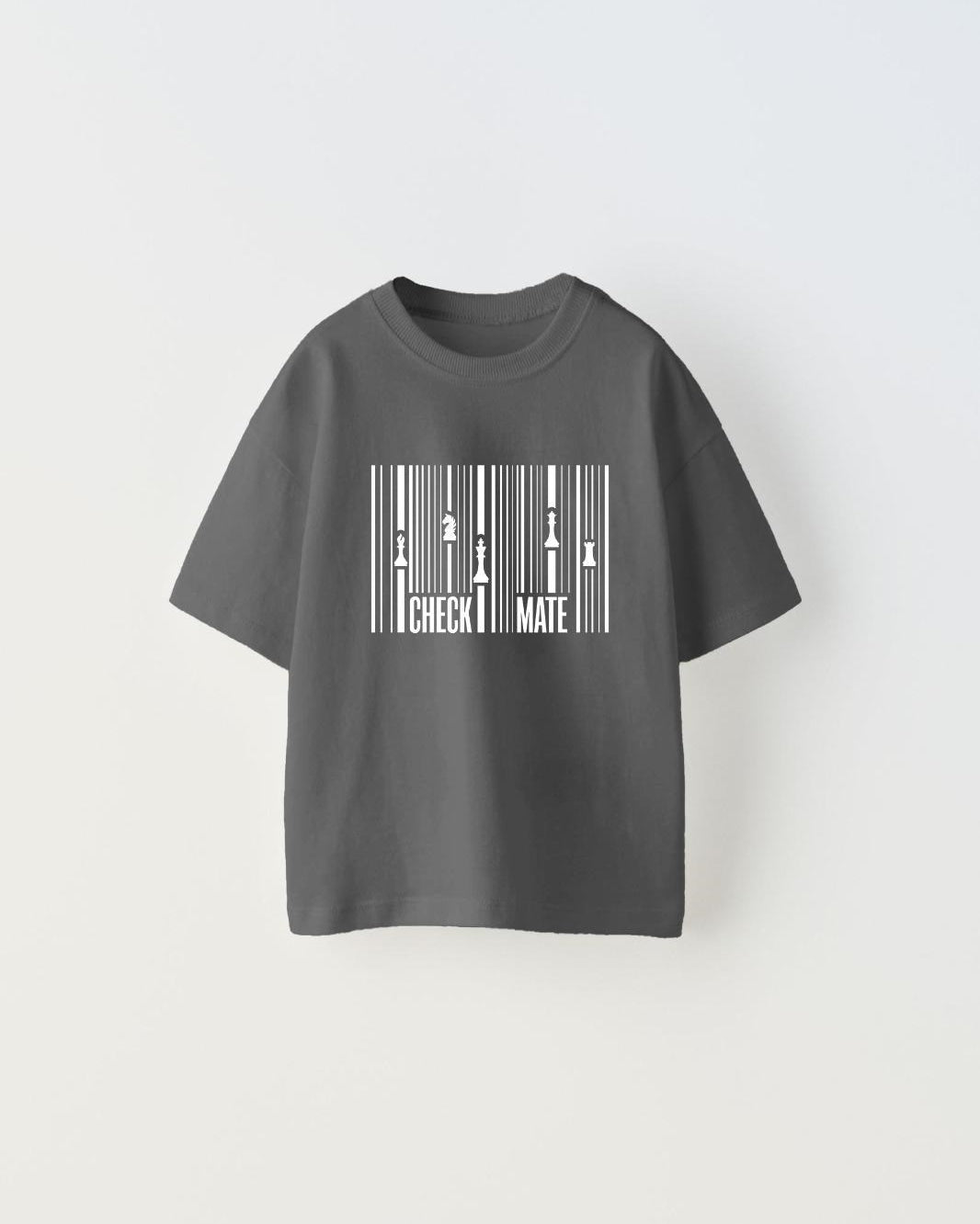 Check Mate Yazılı Satranç Çizgi Tasarım Baskılı Füme Çocuk T-Shirt